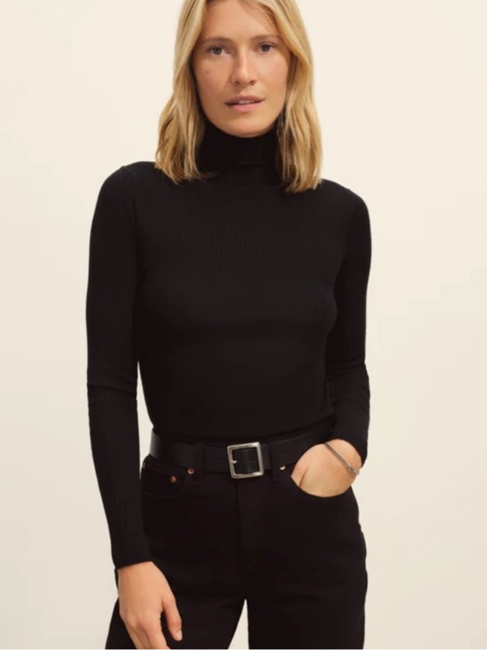 Buck Mason Turtleneck Long Sleeve Cloud Featherweight Ribbed Silk Cotton Black